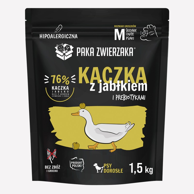 Karma sucha dla psa PAKA ZWIERZAKA kaczka z jabłkiem M 1,5 kg - Paka Zwierzaka Karma i Smaczki