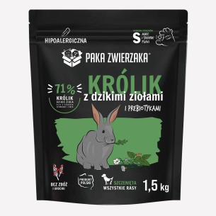 Karma sucha dla psa Paka Zwierzaka królik z dzikimi ziołami PUPPY S 1,5 kg