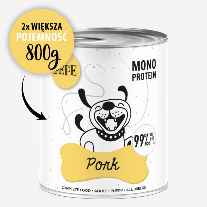 Karma mokra dla psa PEPE pork XL 99% wieprzowina 800 g - Paka Zwierzaka Karma i Smaczki
