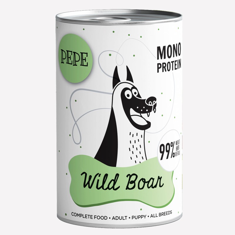 Karma mokra dla psa PEPE wild boar 99% dziczyzna 400 g - Paka Zwierzaka Karma i Smaczki