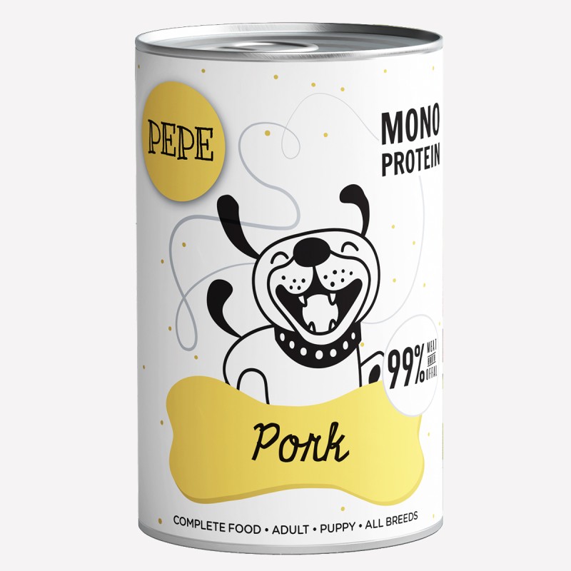 Karma mokra dla psa PEPE pork 99% wieprzowina 400 g - Paka Zwierzaka Karma i Smaczki