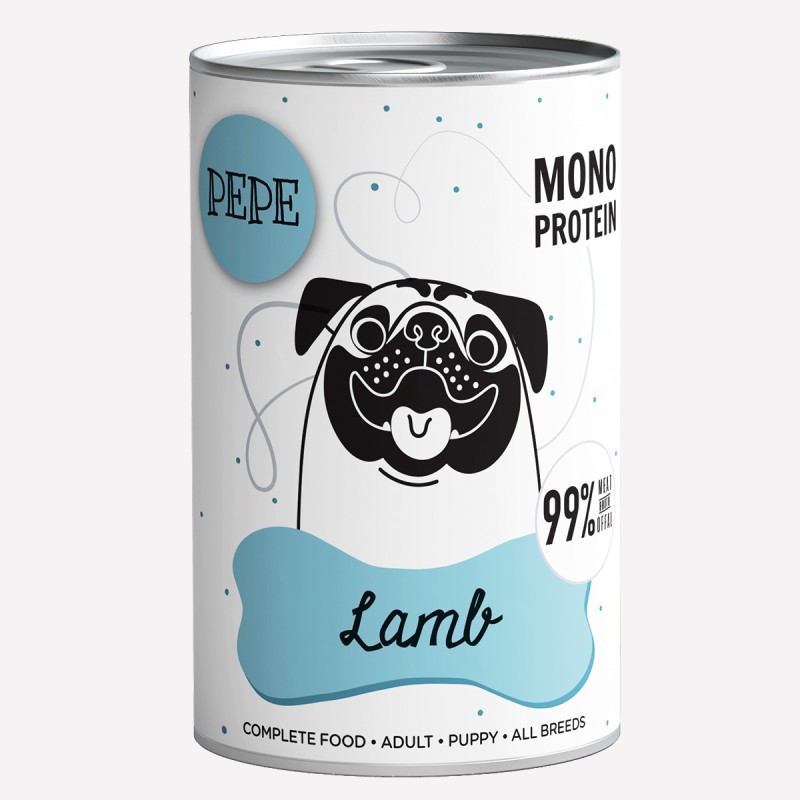Karma mokra dla psa PEPE lamb 99% jagnięcina 400 g - Paka Zwierzaka Karma i Smaczki