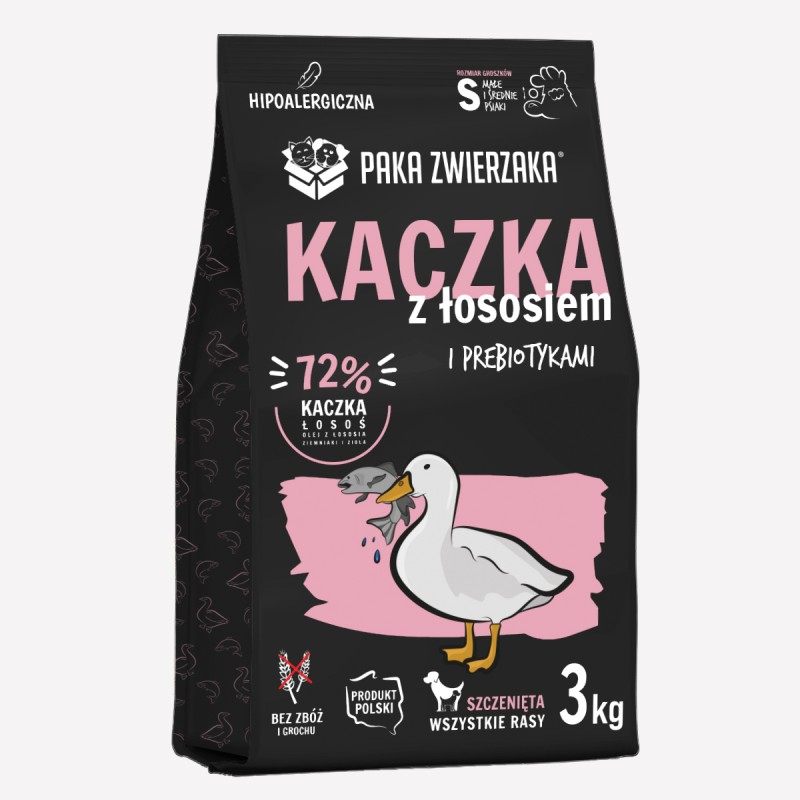 Karma sucha dla psa PAKA ZWIERZAKA kaczka z łososiem PUPPY S 3 kg - Paka Zwierzaka Karma i Smaczki