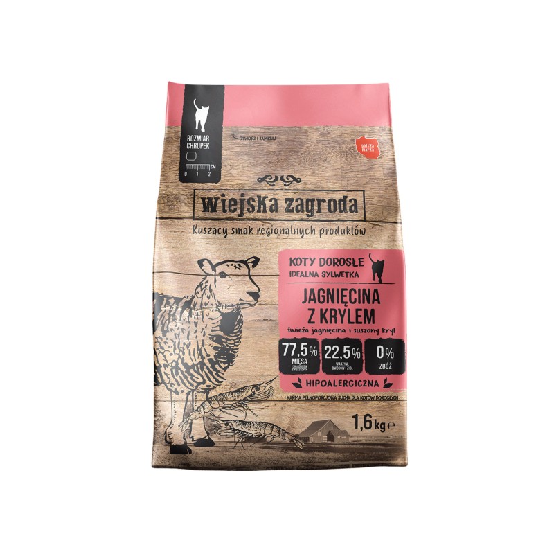 Karma sucha dla kota Wiejska Zagroda Jagnięcina z krylem 1,6 kg