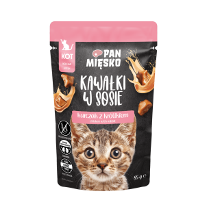 Karma mokra dla kota Pan Mięsko Kawałki w sosie Kurczak z królikiem 85g (kociak)
