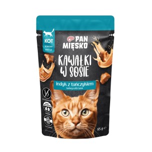 Karma mokra dla kota Pan Mięsko Kawałki w sosie Indyk z tuńczykiem 85g (dorosły)