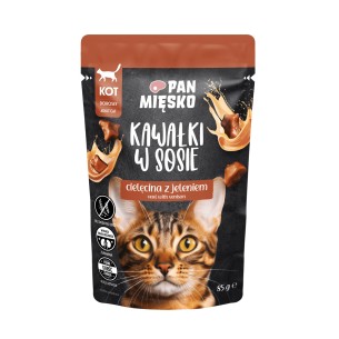 Karma mokra dla kota Pan Mięsko Kawałki w sosie Cielęcina z jeleniem 85g (dorosły)