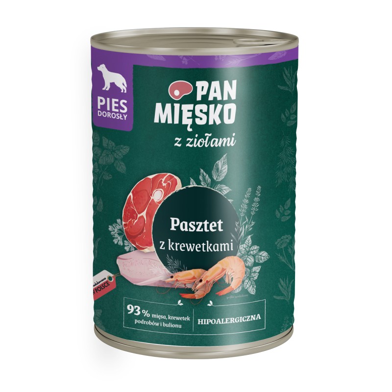 Pan Mięsko z Ziołami Pasztet z krewetkami karma mokra dla psa 400 g