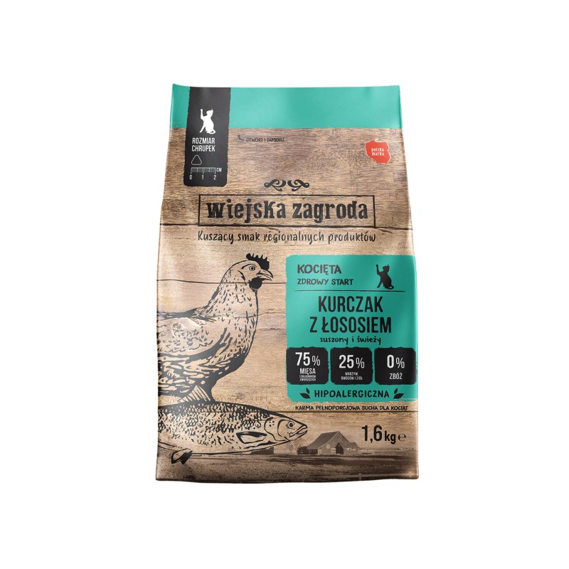 Wiejska Zagroda karma sucha dla kota Kurczak z łososiem 1,6 kg (kociak)