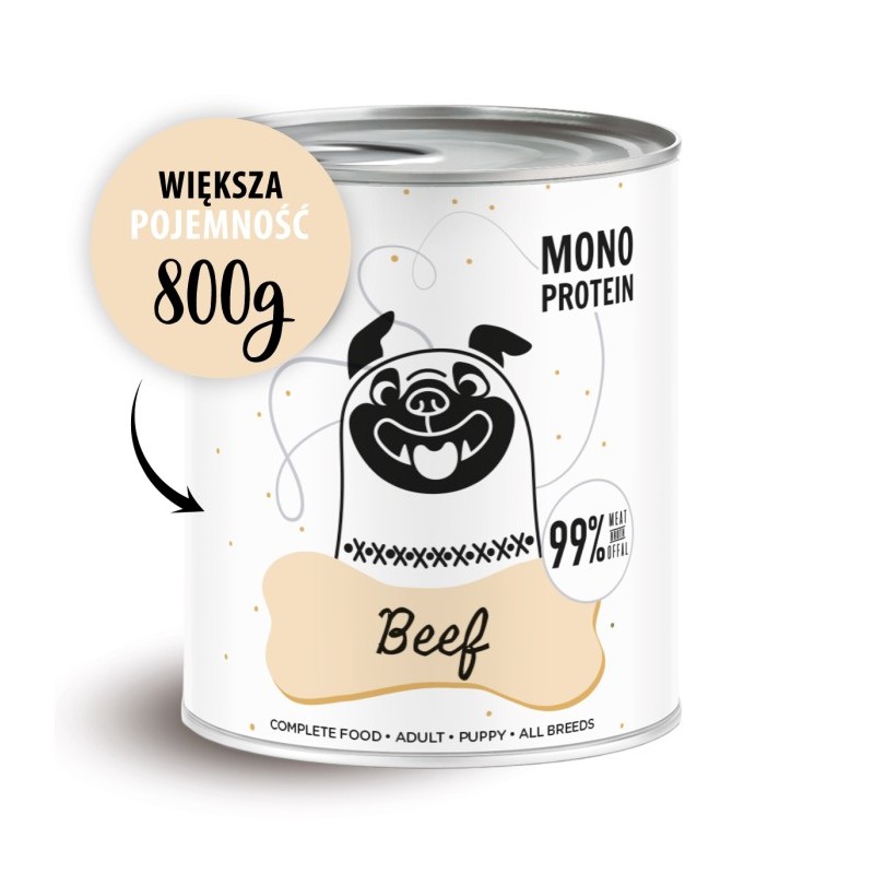 Karma mokra dla psa PEPE - 99% wołowina 800 g