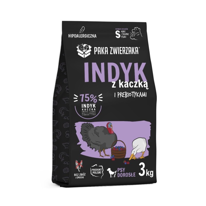 Karma sucha dla psa Paka Zwierzaka indyk z kaczką S 3 kg