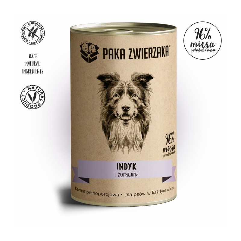 Karma mokra dla psa Paka Zwierzaka indyk i żurawina 400 g