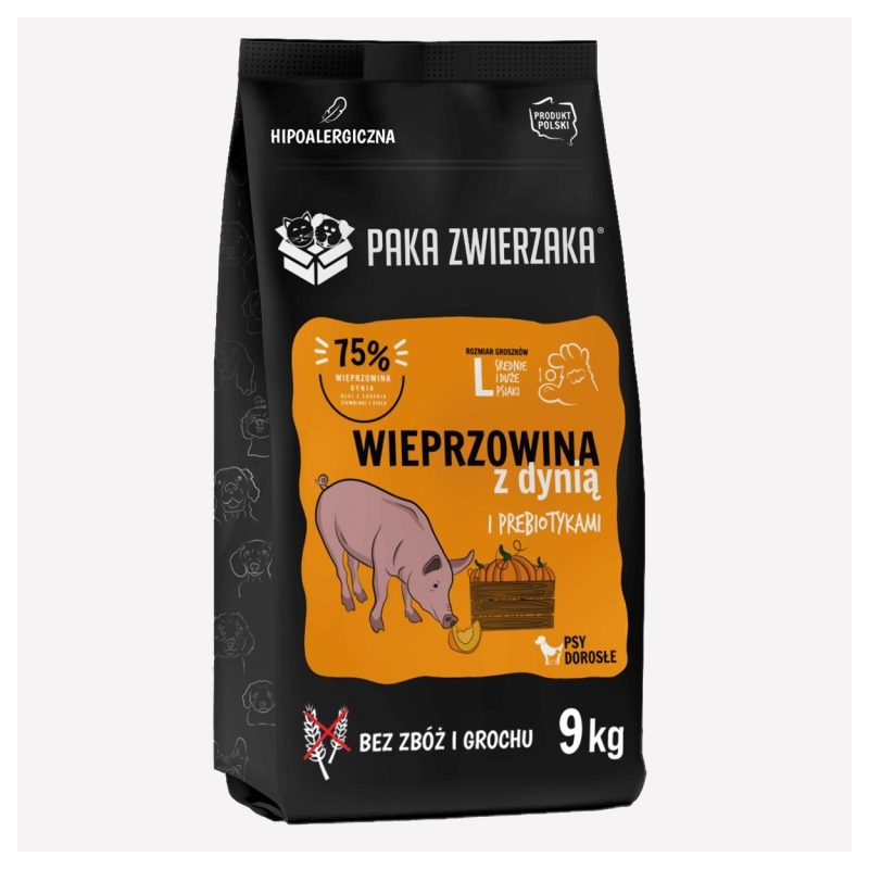 Karma sucha dla psa Paka Zwierzaka wieprzowina z dynią L 9 kg