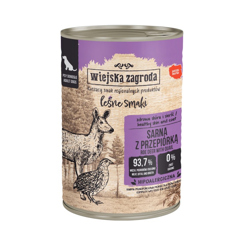 Karma mokra dla psa Wiejska Zagroda Sarna z przepiórką Leśne Smaki 400 g