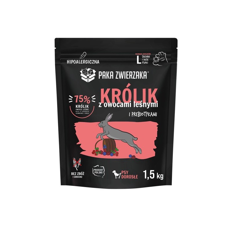 Karma sucha dla psa Paka Zwierzaka Królik z owocami leśnymi "L" 1,5kg