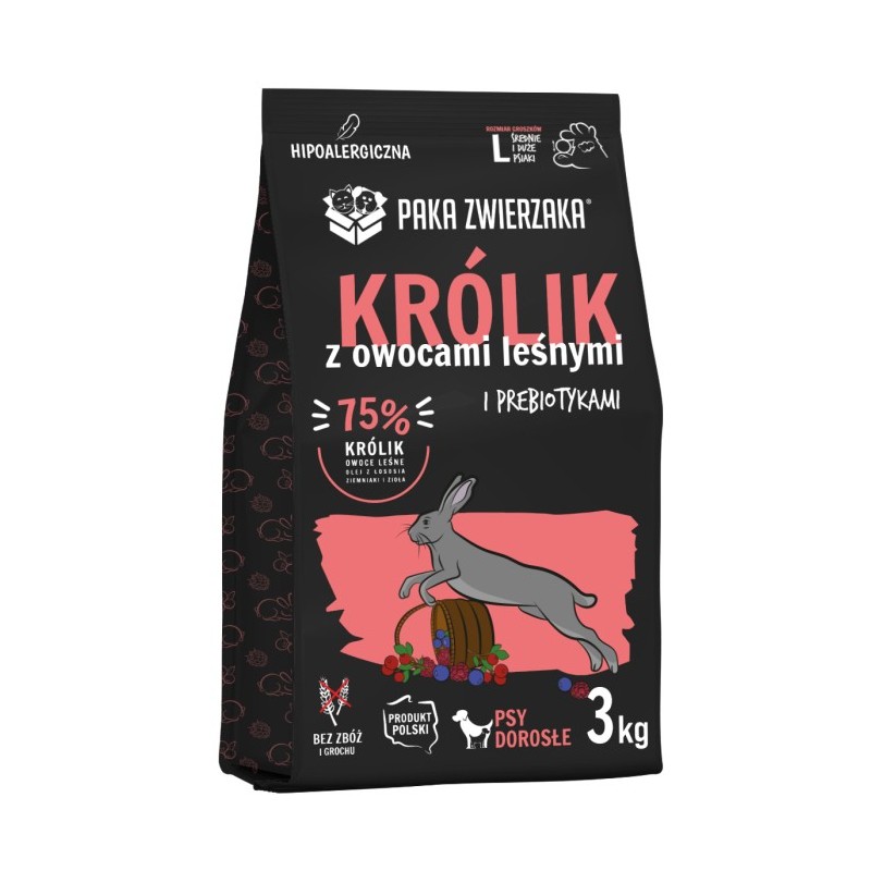 Karma sucha dla psa Paka Zwierzaka Królik z owocami leśnymi "L" 3,0 kg