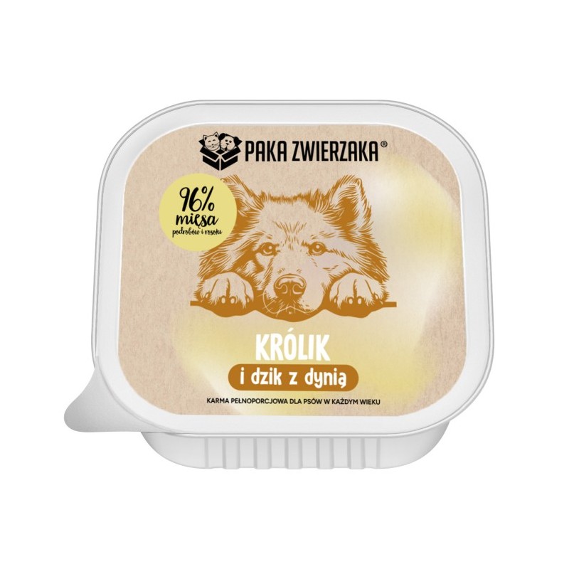 Karma mokra dla psa Paka Zwierzaka Królik i dzik z dynią tacka 150g